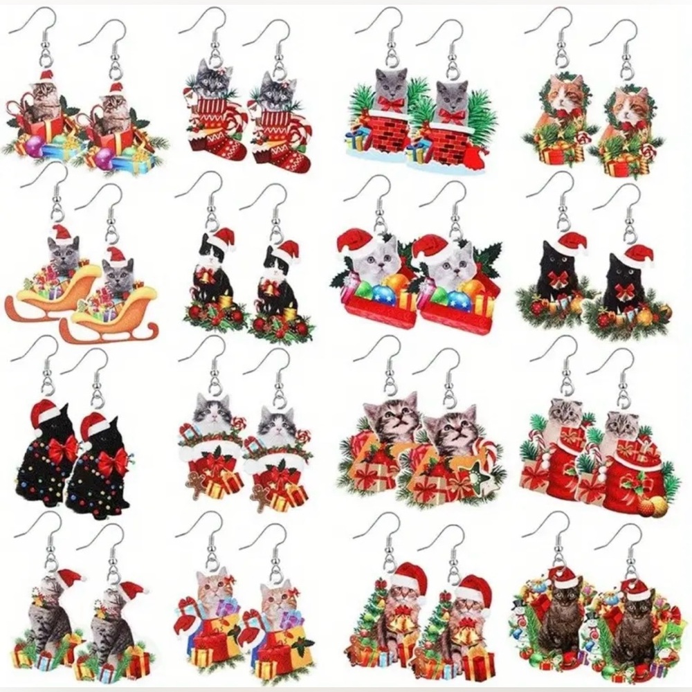 Festive Cat Earrings Sold Individually